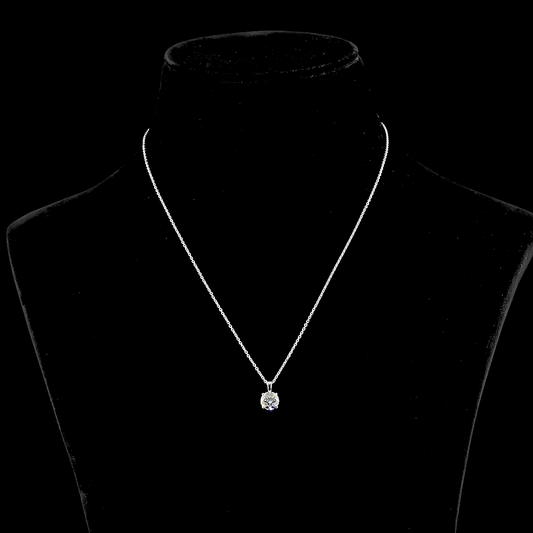 14k White Gold Lab Diamond Round 1.19 CT Solitaire Pendant 18" D VS2