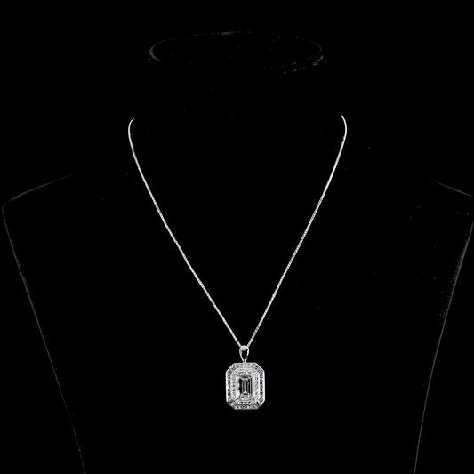 9k White Gold - 14k White Gold Lab Diamond MIX 6.57 CTTW Double Halo Pendant 18" F VS1