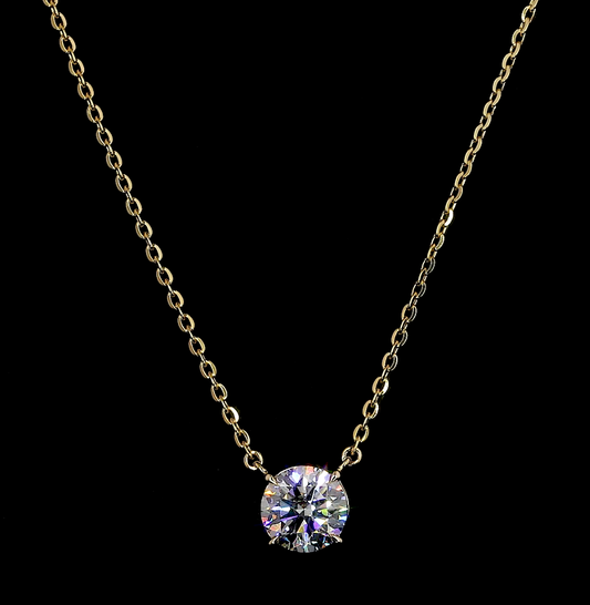 14k Yellow Gold Lab Diamond Round Approx. 1.05 CT Solitaire Pendant 18" D/E VS2/VVS2