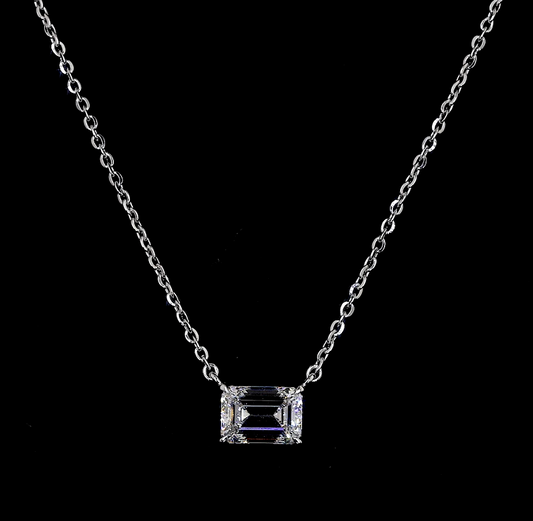 14k White Gold Lab Diamond Emerald Approx. 1.00 CT Solitaire Pendant 18" F/D/E VS1/VVS2/VVS1