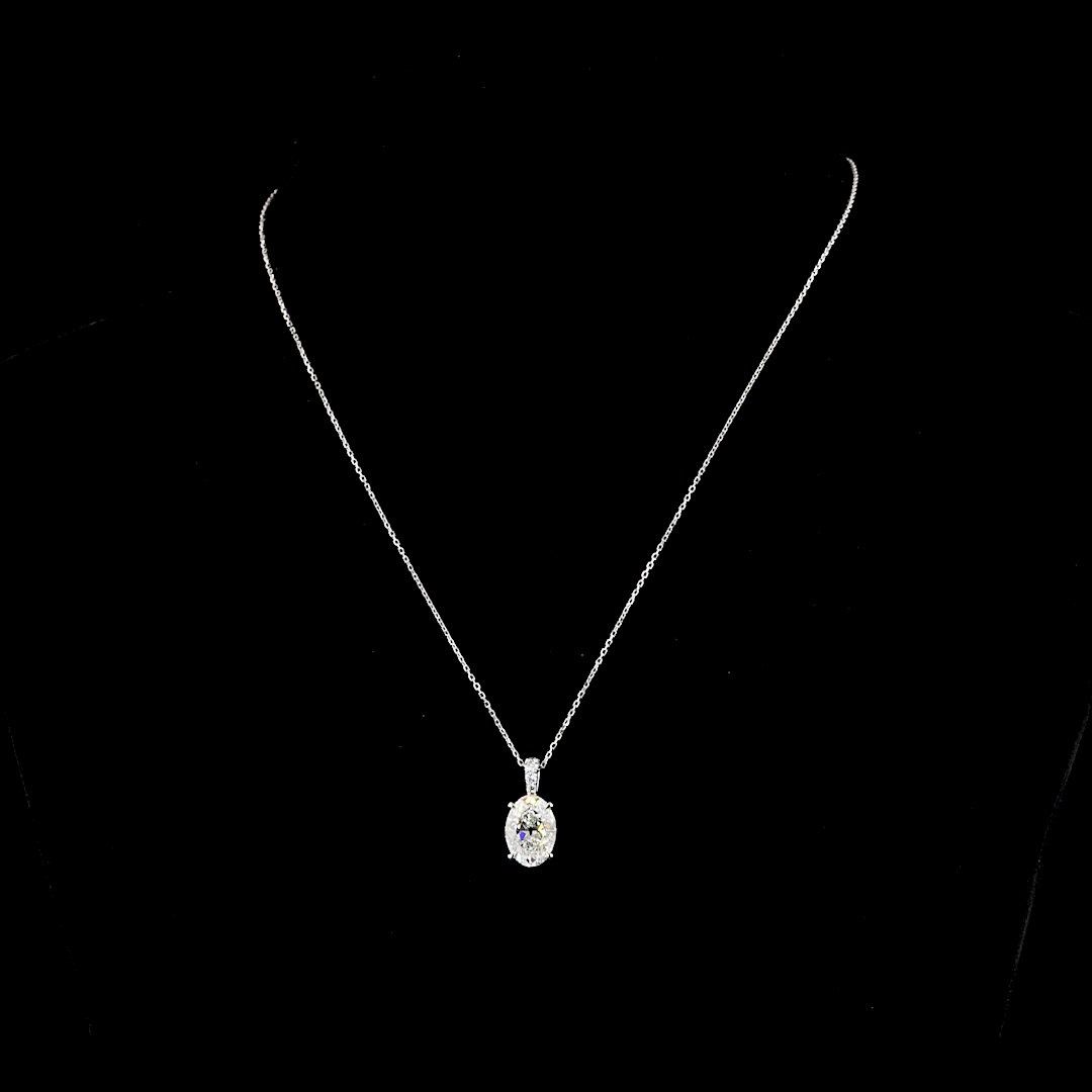 3.11 CTTW Antique Oval E VVS2 Lab Diamonds Antique Oval Pendant 18" 14k White Gold