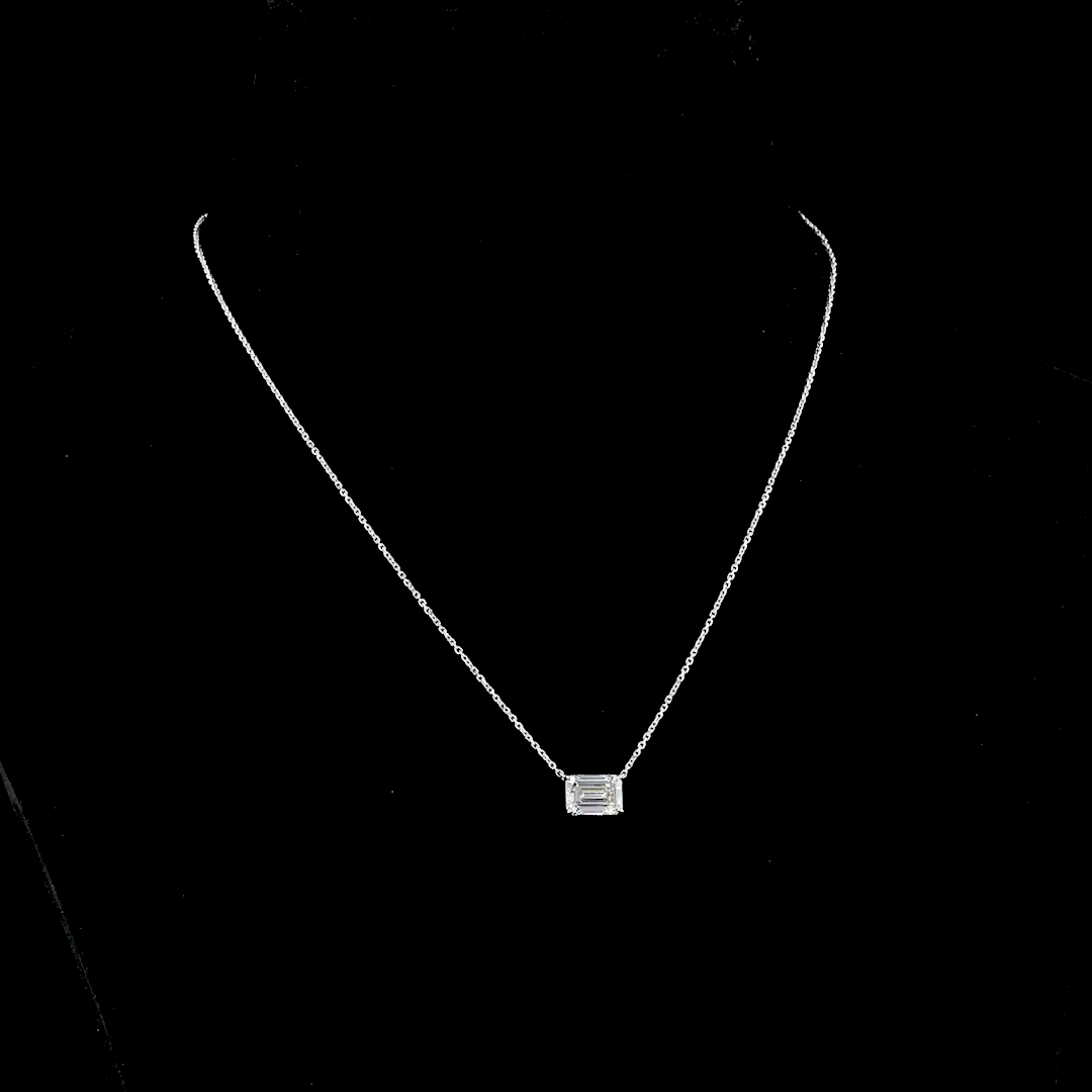 14k White Gold Lab Diamond Emerald Approx. 2.02 CT Solitaire Pendant 18" F/E VS1/VVS2