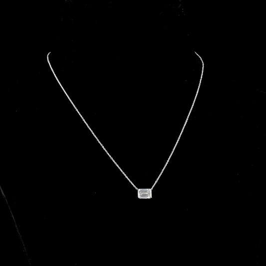 14k White Gold Lab Diamond Emerald Approx. 2.02 CT Solitaire Pendant 18" F/E VS1/VVS2