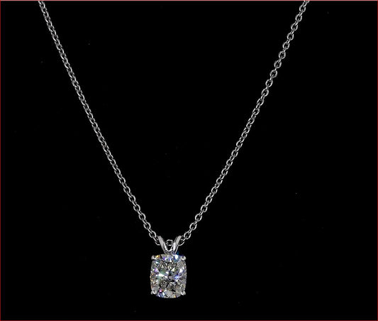 0.90 CT Cushion H VS1 Lab Diamond Solitaire Pendant 18" 14k White Gold