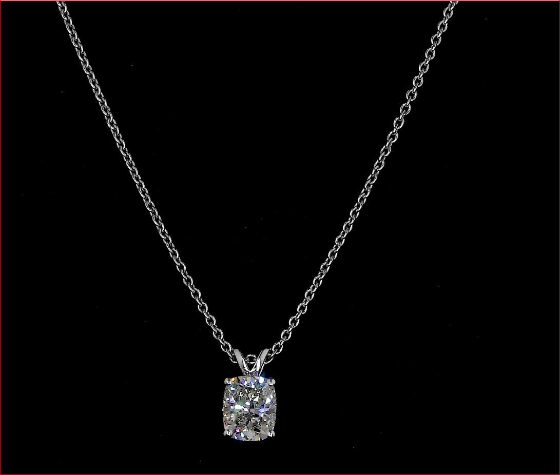 14k White Gold Lab Diamond Cushion 1.91 CT Solitaire Pendant Necklace H VS1