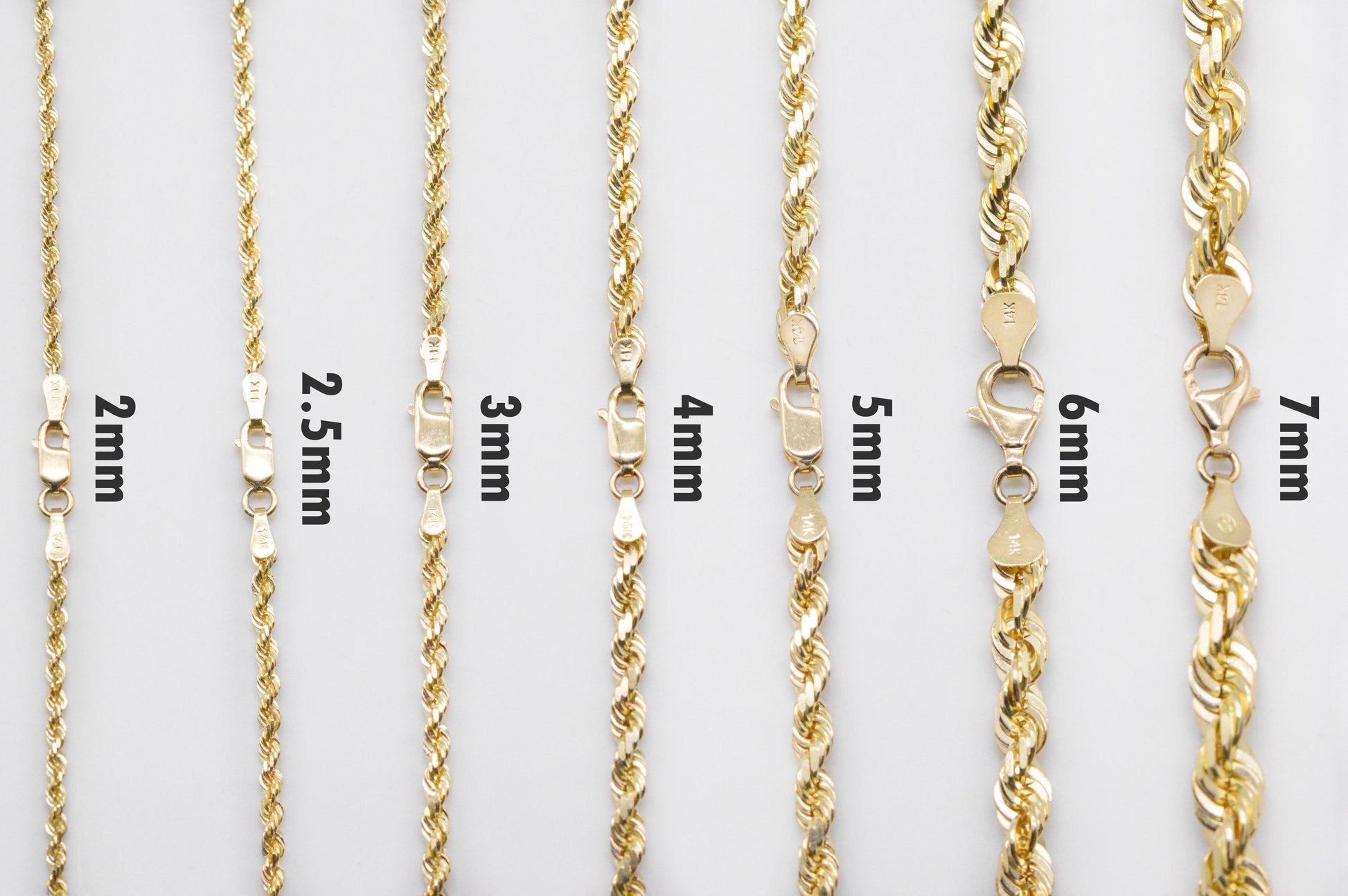 6mm Solid Gold Diamond Cut Rope Necklace Solid Gold Rope Chains