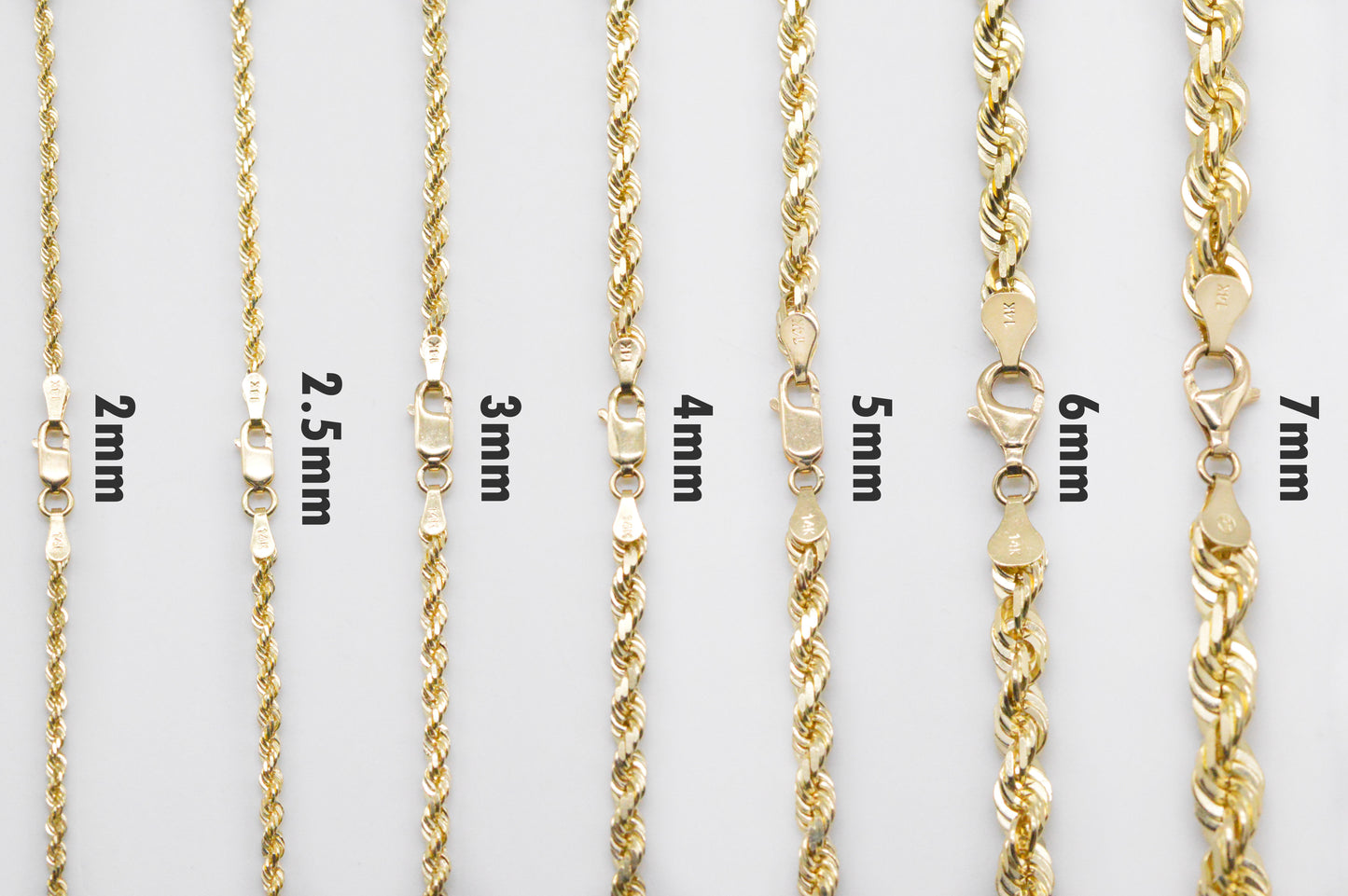2.5mm Solid Gold Diamond Cut Rope Necklace Solid Gold Rope Chains