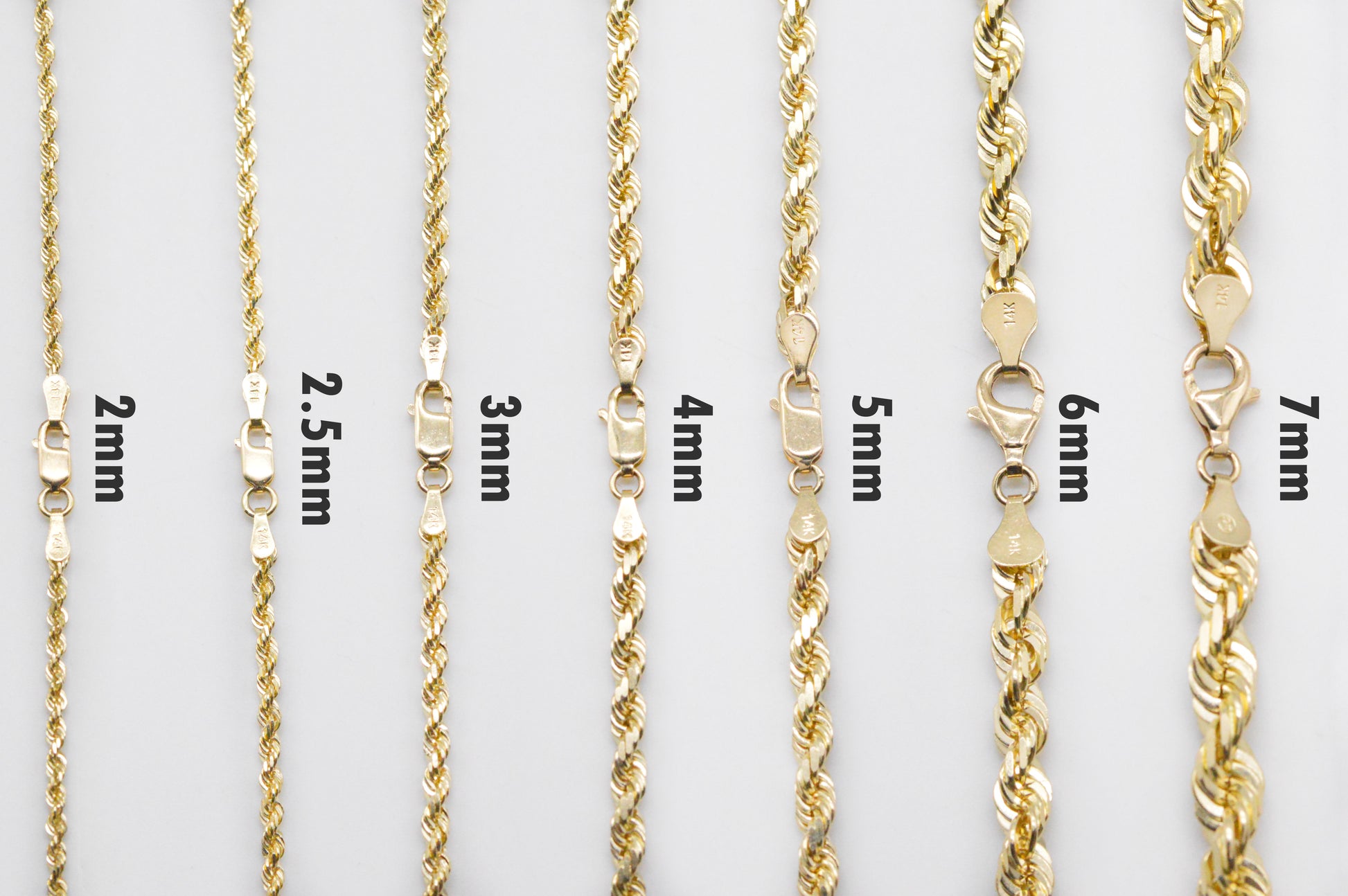 2.5mm Solid Gold Diamond Cut Rope Necklace Solid Gold Rope Chains