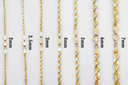 4mm Solid Gold Diamond Cut Rope Necklace Solid Gold Rope Chains