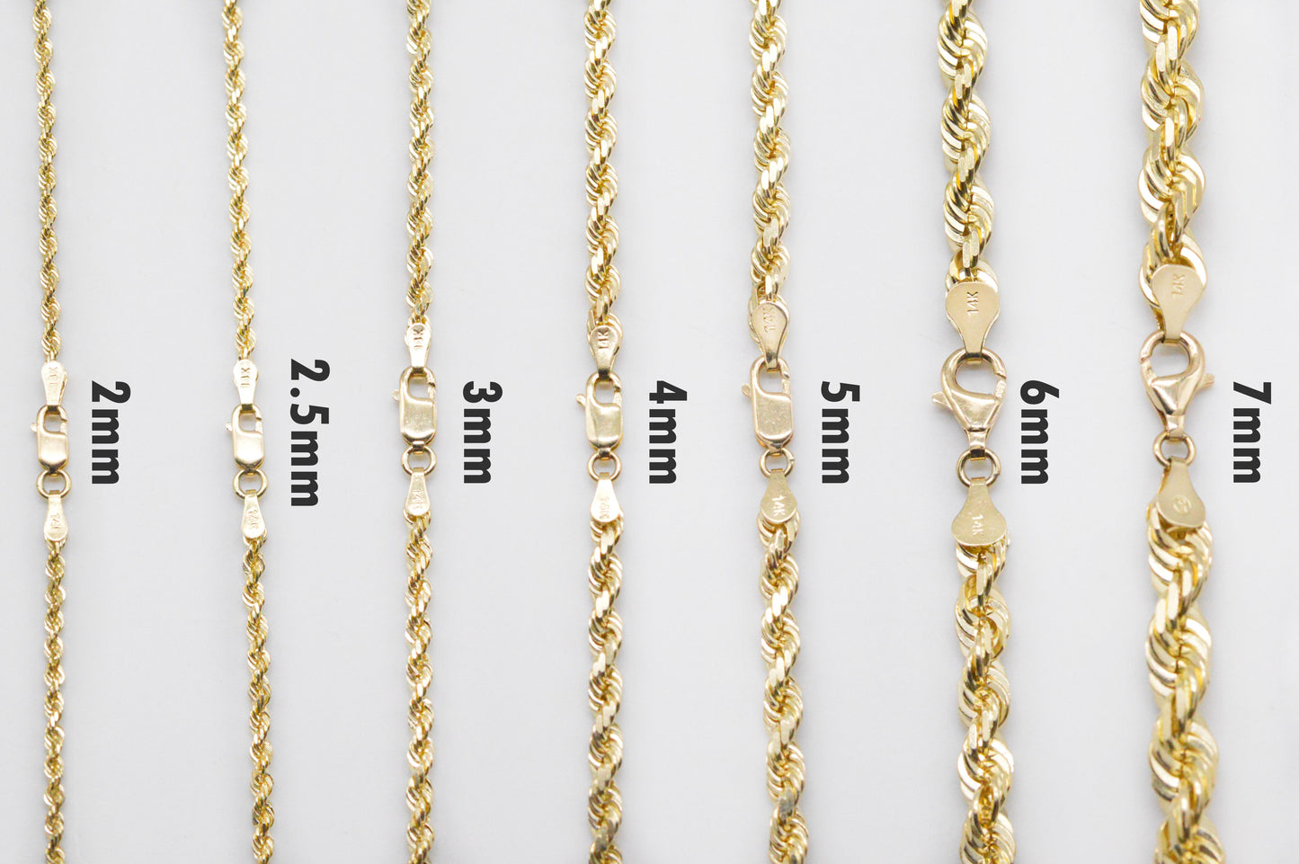 5mm Solid Gold Diamond Cut Rope Necklace Solid Gold Rope Chains