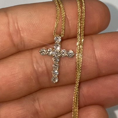 .75" .77cttw. Lab Diamond Cross Pendant with 20" with 1mm 14k Gold Adjustable Franco Chain Crosses
