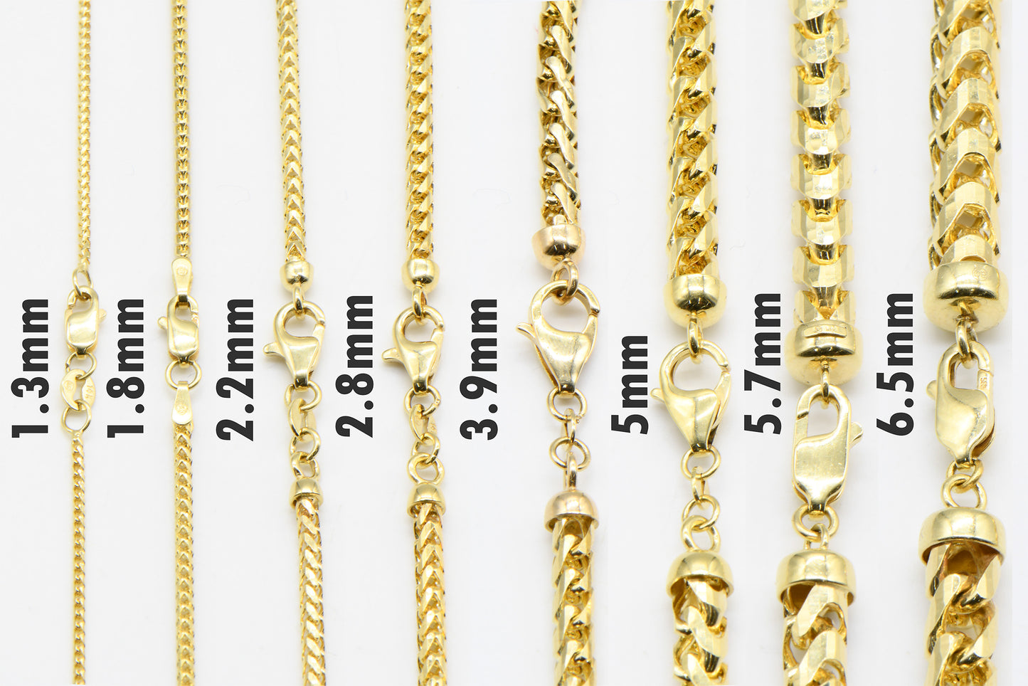 3.9mm Solid Gold Rounded Diamond Cut Franco Chain