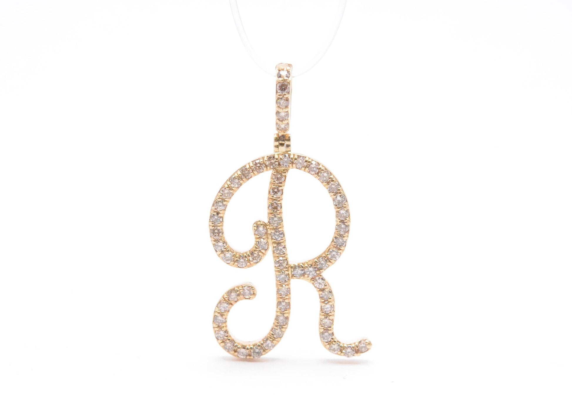 1" Diamond Letter "R" Pendant 14K Yellow Gold Letters & Numbers