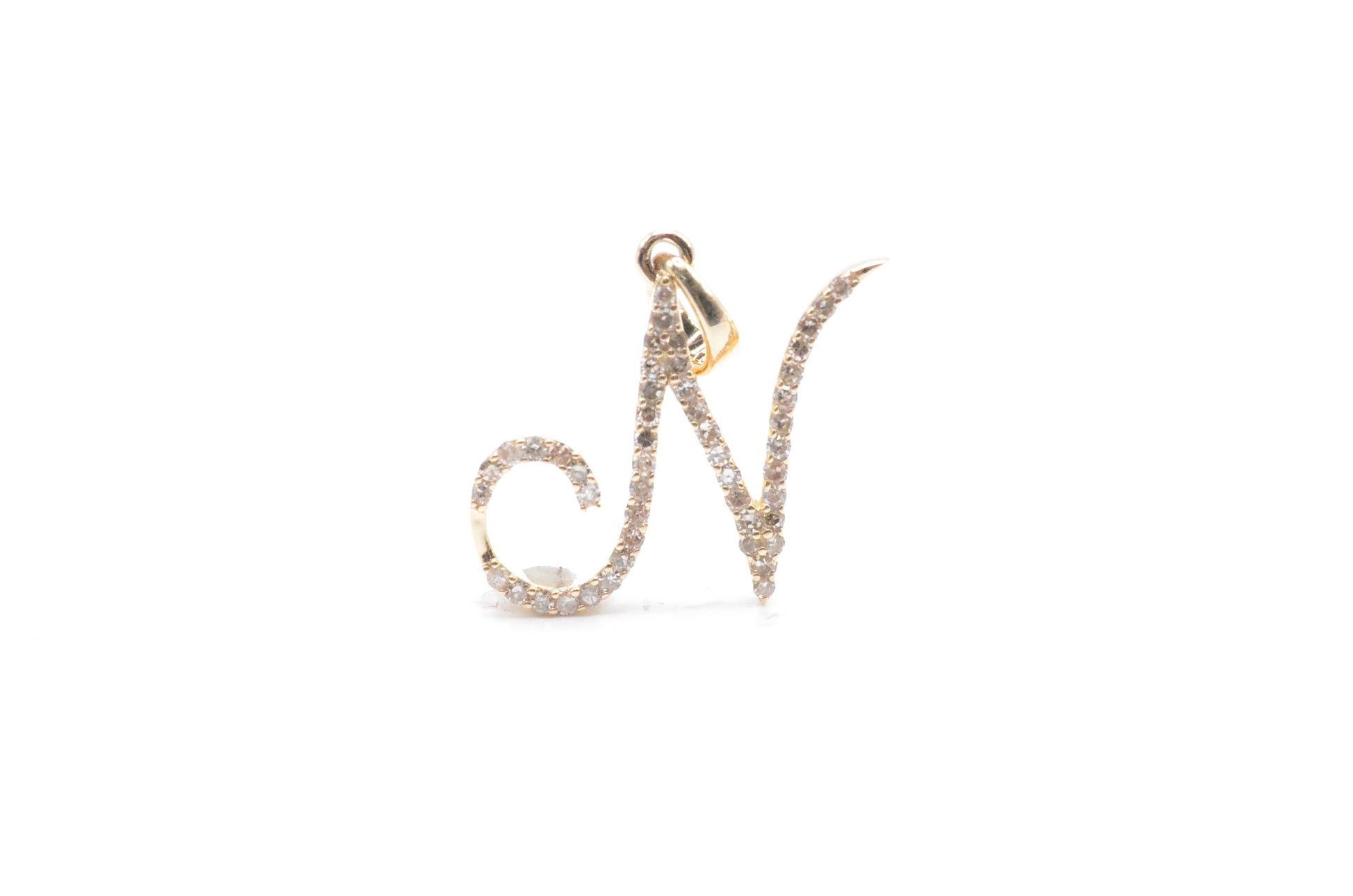 3/4" 0.30 cttw Diamond Letter "N" Pendant 14K Yellow Gold Letters & Numbers