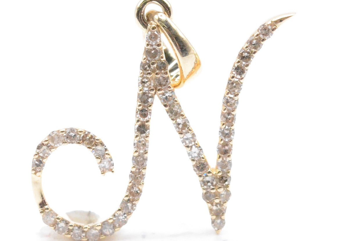 3/4" 0.30 cttw Diamond Letter "N" Pendant 14K Yellow Gold Letters & Numbers