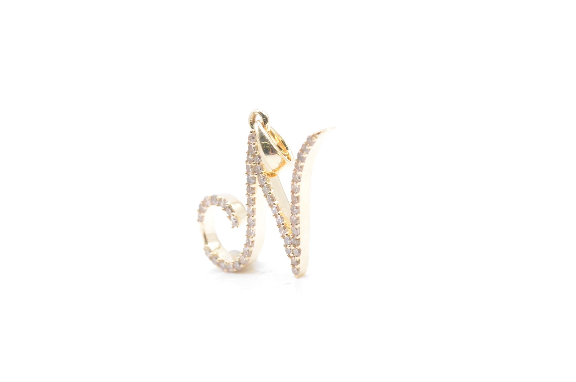 3/4" 0.30 cttw Diamond Letter "N" Pendant 14K Yellow Gold Letters & Numbers