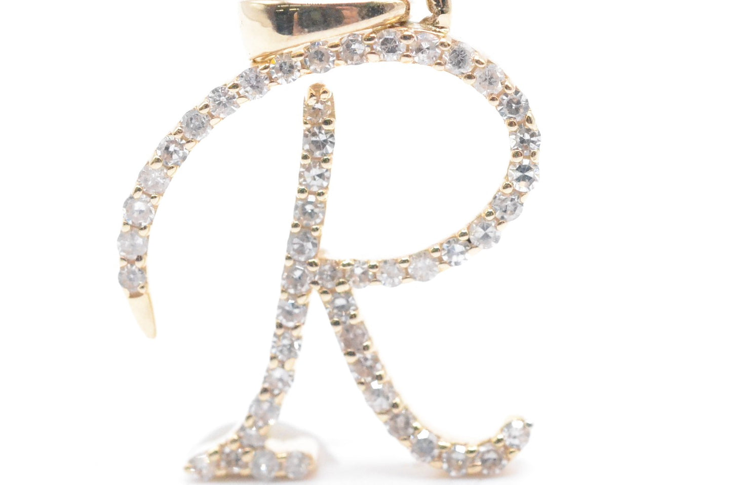 3/4" 0.30 cttw Diamond Letter "R" Pendant 14K Yellow Gold Letters & Numbers