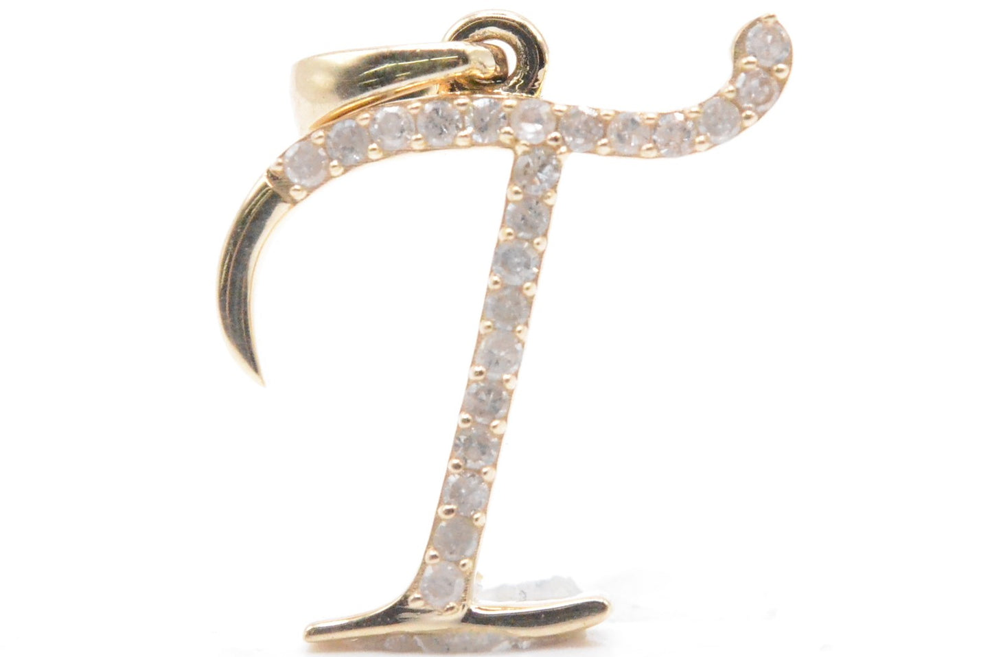 3/4" 0.30 cttw Diamond Letter "T" Pendant 14K Yellow Gold Letters & Numbers