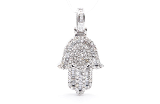 1" 1.00 cttw Diamond Hamsa Pendant 14K White Gold Hamsa