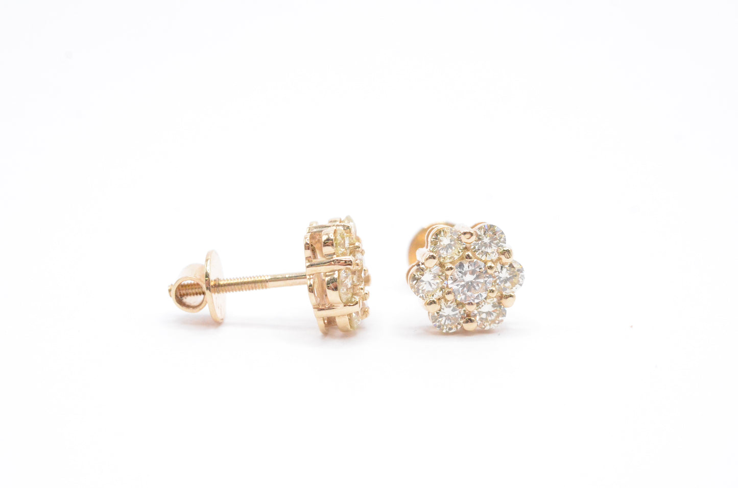 1.00 cttw Flower Cluster Stud Earrings 14K Yellow Gold Natural Diamond Studs