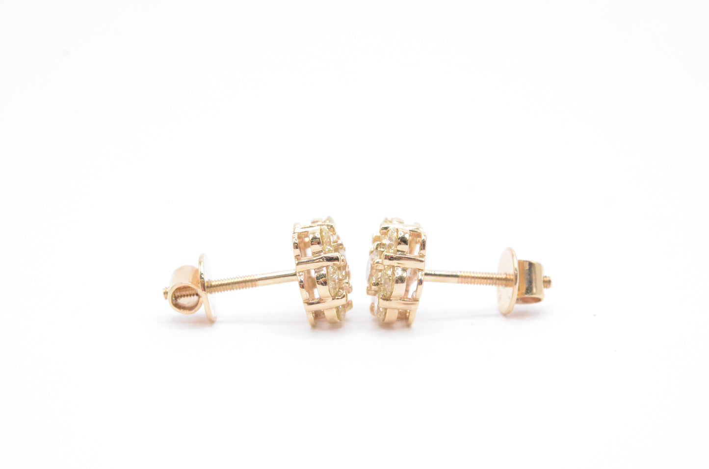 1.00 cttw Flower Cluster Stud Earrings 14K Yellow Gold Natural Diamond Studs