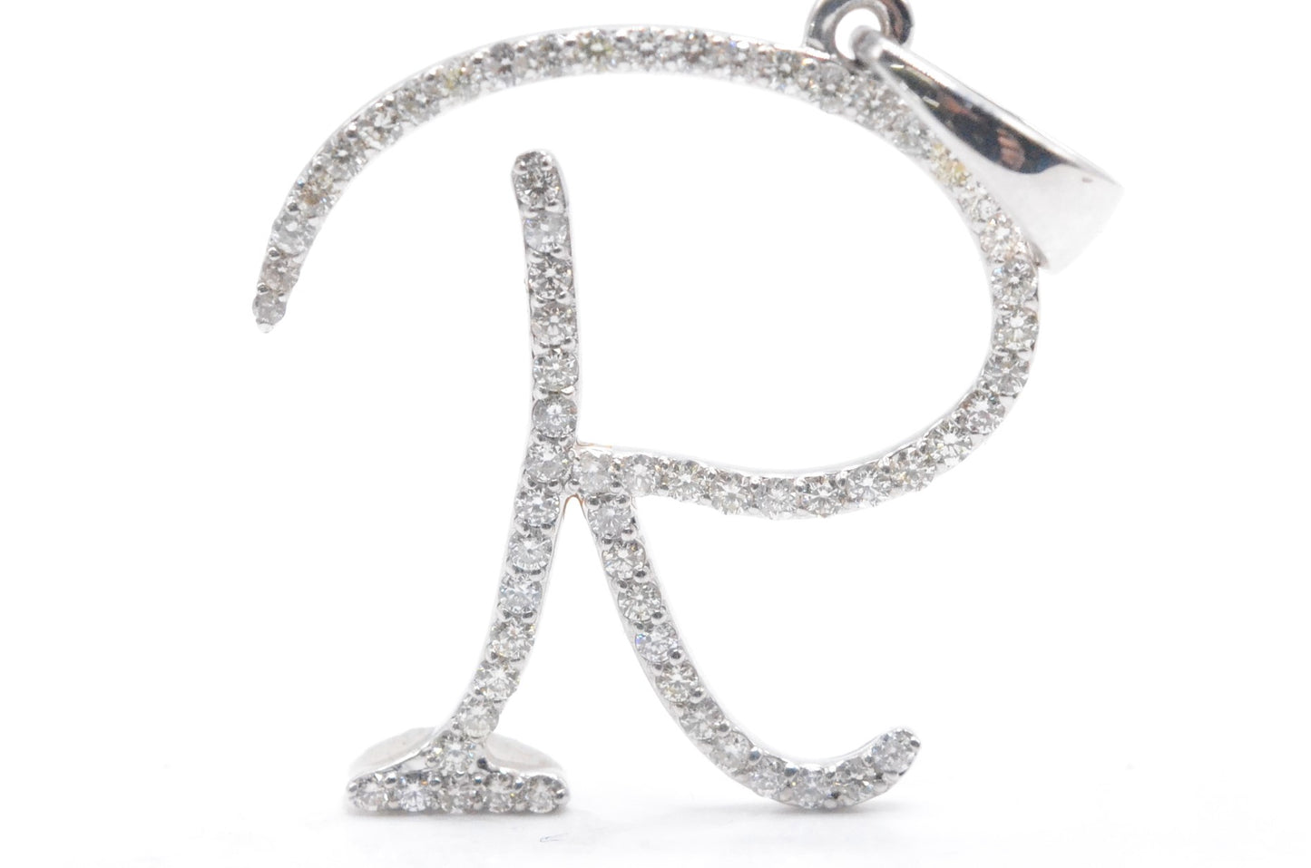1" 0.84 cttw Diamond Letter "R" Pendant 14K White Gold Letters & Numbers