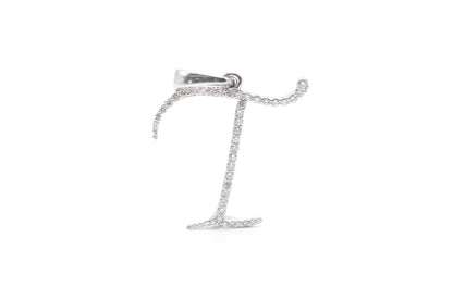 1" 0.53 cttw Diamond Letter "T" Pendant 14K White Gold Letters & Numbers