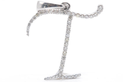 1" 0.53 cttw Diamond Letter "T" Pendant 14K White Gold Letters & Numbers
