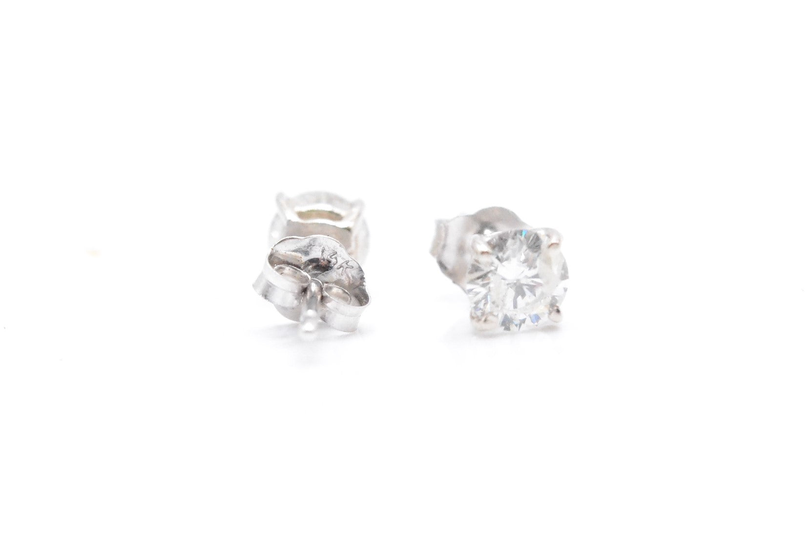 0.70 cttw Natural Diamond Stud Earrings 14K White Gold Natural Diamond Studs