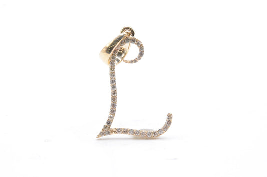 1" 0.46 CTTW 14K Yellow Gold Diamond Letter 'L' Pendant - Round Brilliant Diamonds Letters & Numbers