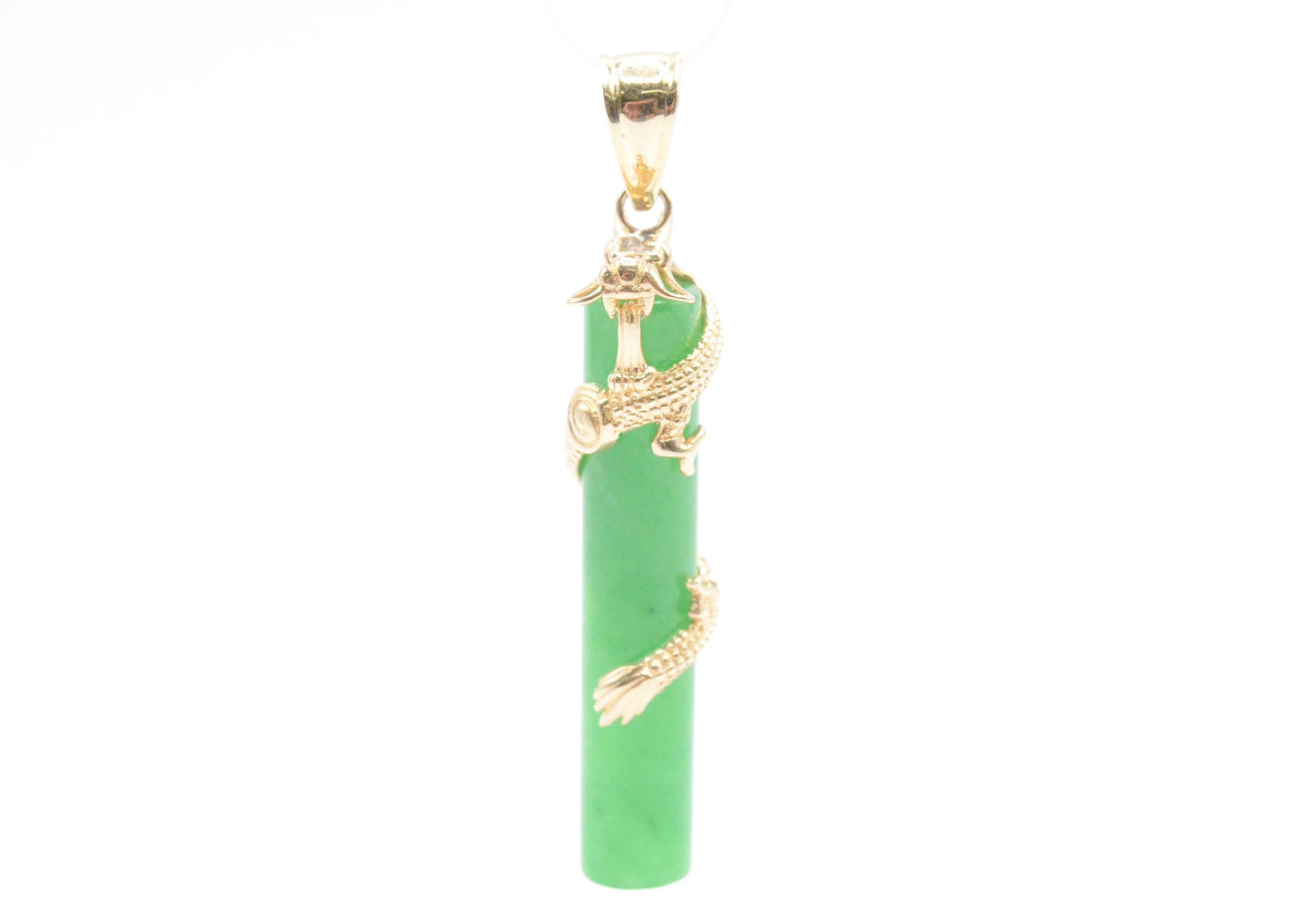 1.5" Jade Dragon Cylinder Pendant 14K Yellow Gold Other