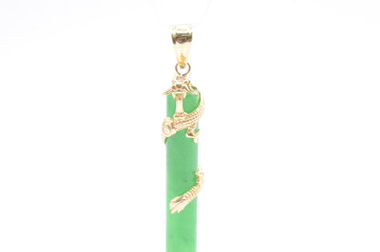 1.5" Jade Dragon Cylinder Pendant 14K Yellow Gold Other