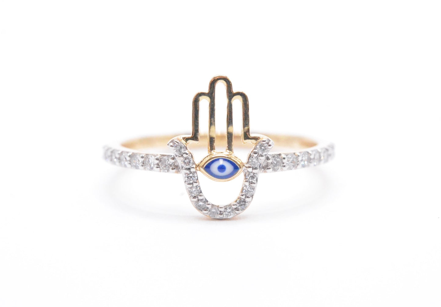 0.20 cttw Diamond Hamsa Ring Sz.6.75 14K Yellow Gold Women's Rings