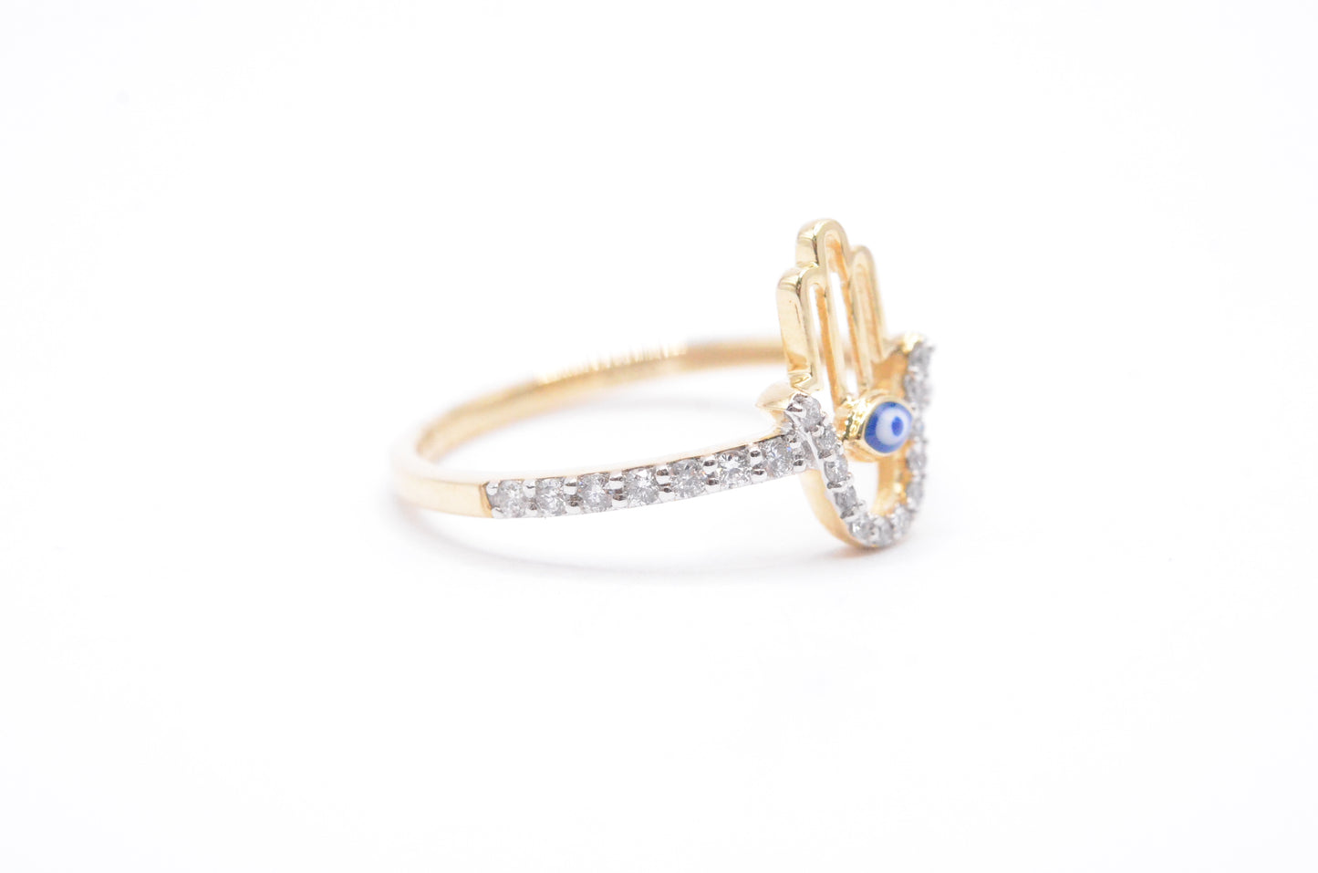 0.20 cttw Diamond Hamsa Ring Sz.6.75 14K Yellow Gold Women's Rings