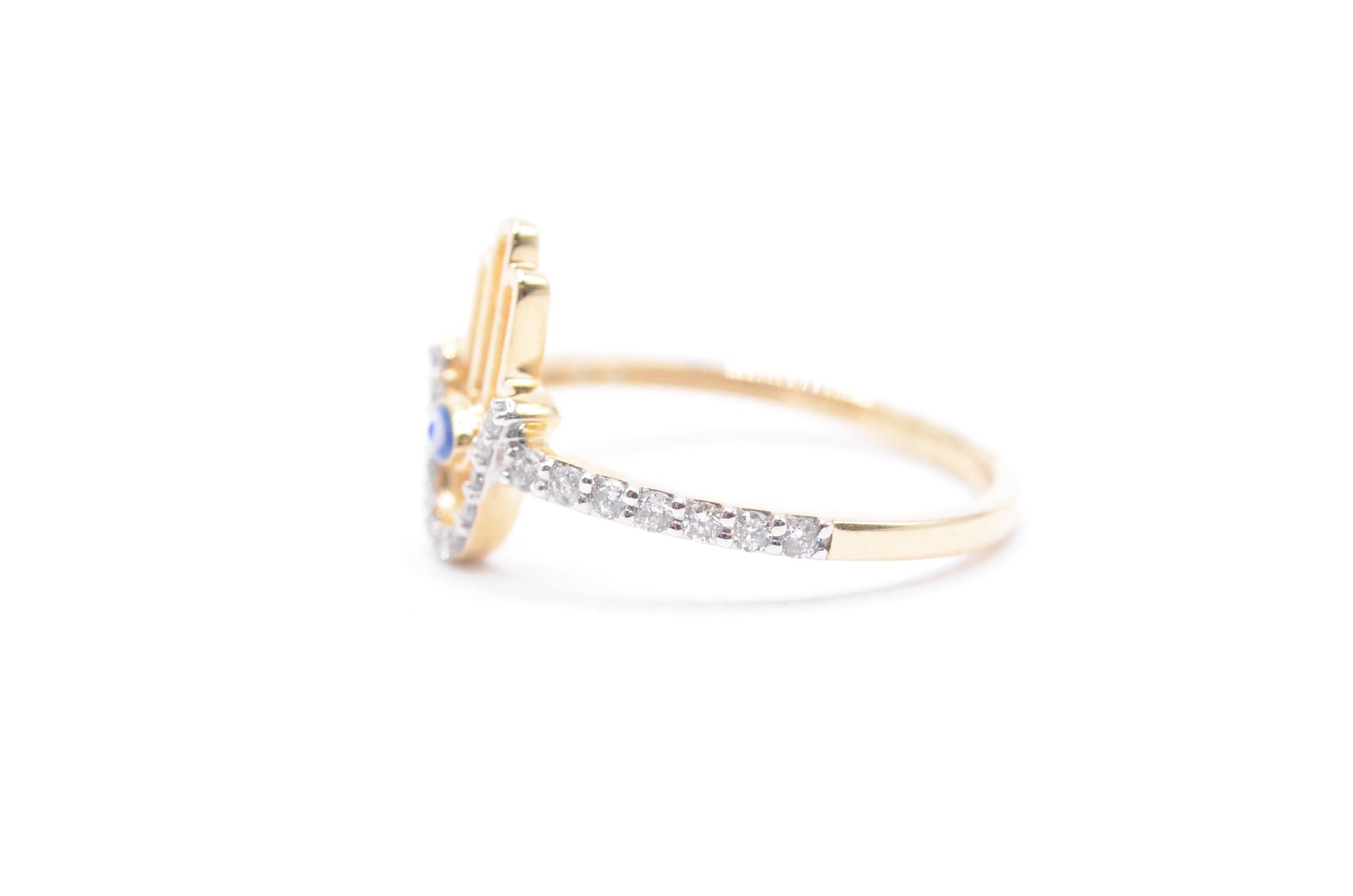 0.20 cttw Diamond Hamsa Ring Sz.6.75 14K Yellow Gold Women's Rings