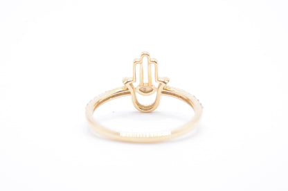 0.20 cttw Diamond Hamsa Ring Sz.6.75 14K Yellow Gold Women's Rings