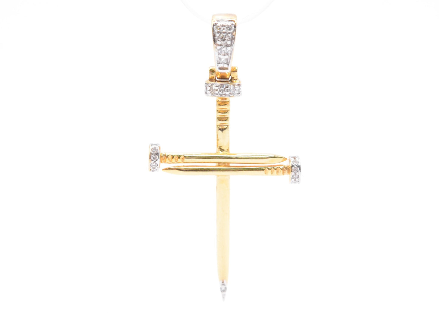 1.5" 0.15 cttw Diamond Nail Cross Pendant 14K Yellow Gold Crosses