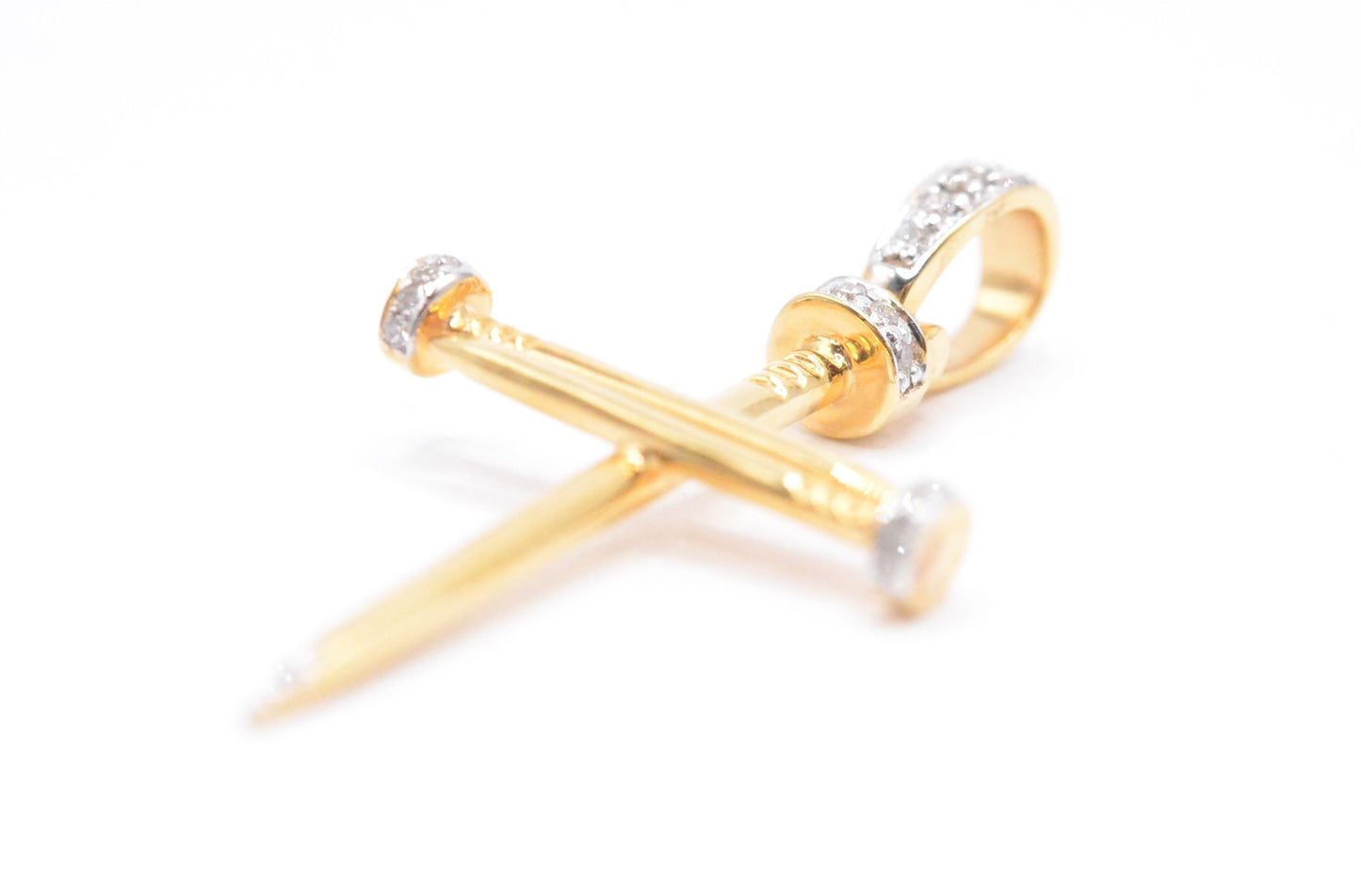 1.5" 0.15 cttw Diamond Nail Cross Pendant 14K Yellow Gold Crosses