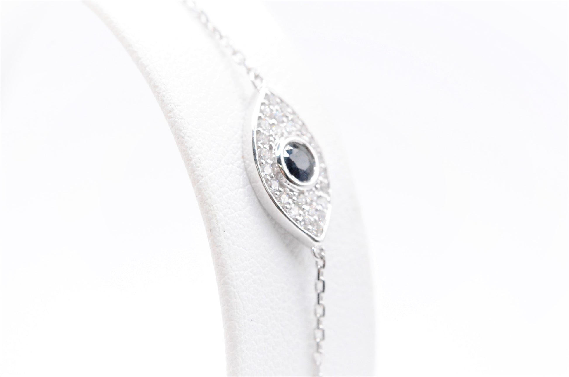 0.16 CTTW Diamond and Sapphire Evil Eye Bracelet in 14K White Gold, Adjustable 7.5" Specialty Bracelets
