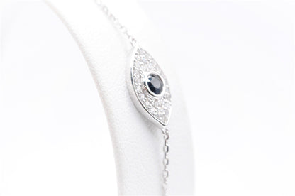 0.16 CTTW Diamond and Sapphire Evil Eye Bracelet in 14K White Gold, Adjustable 7.5" Specialty Bracelets