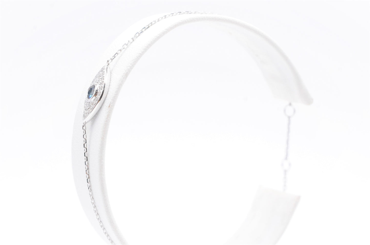 0.16 CTTW Diamond and Sapphire Evil Eye Bracelet in 14K White Gold, Adjustable 7.5" Specialty Bracelets