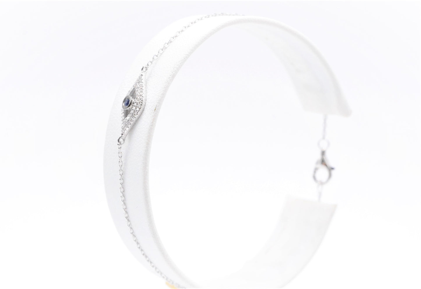 0.15 CTTW Diamond and Sapphire Evil Eye Bracelet in 14K White Gold, Adjustable 7.5" Specialty Bracelets