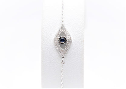 0.15 CTTW Diamond and Sapphire Evil Eye Bracelet in 14K White Gold, Adjustable 7.5" Specialty Bracelets