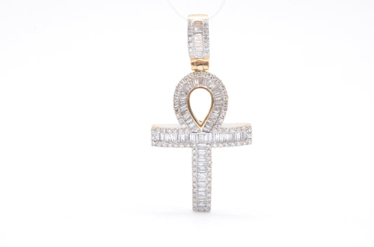 1.4" 0.75 cttw Baguette Diamond Ankh Cross Pendant 14K Yellow Gold Crosses