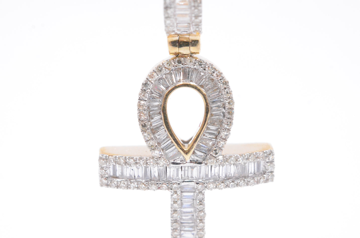 1.4" 0.75 cttw Baguette Diamond Ankh Cross Pendant 14K Yellow Gold Crosses