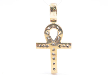 1.4" 0.75 cttw Baguette Diamond Ankh Cross Pendant 14K Yellow Gold Crosses