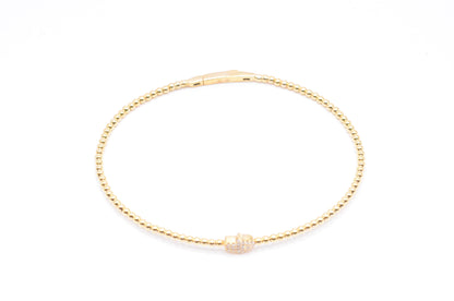 0.10 CTTW Beaded Hamsa Bangle Bracelet in 14K Yellow Gold Bangle Bracelets