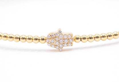 0.10 CTTW Beaded Hamsa Bangle Bracelet in 14K Yellow Gold Bangle Bracelets