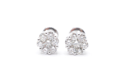 1 cttw Diamond Flower Stud Earrings 10K White Gold Cluster Studs