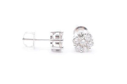 1 cttw Diamond Flower Stud Earrings 10K White Gold Cluster Studs